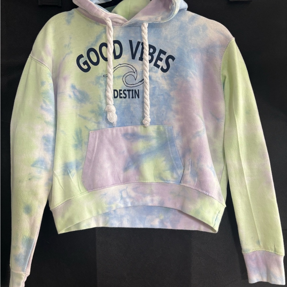 Tie-Dye Hoodie with 'Good Vibes' Print